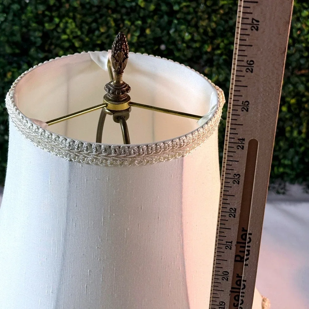 Vintage MCM French Porecelain Ornate Brass Table Lamp HandPainted Floral Motifs